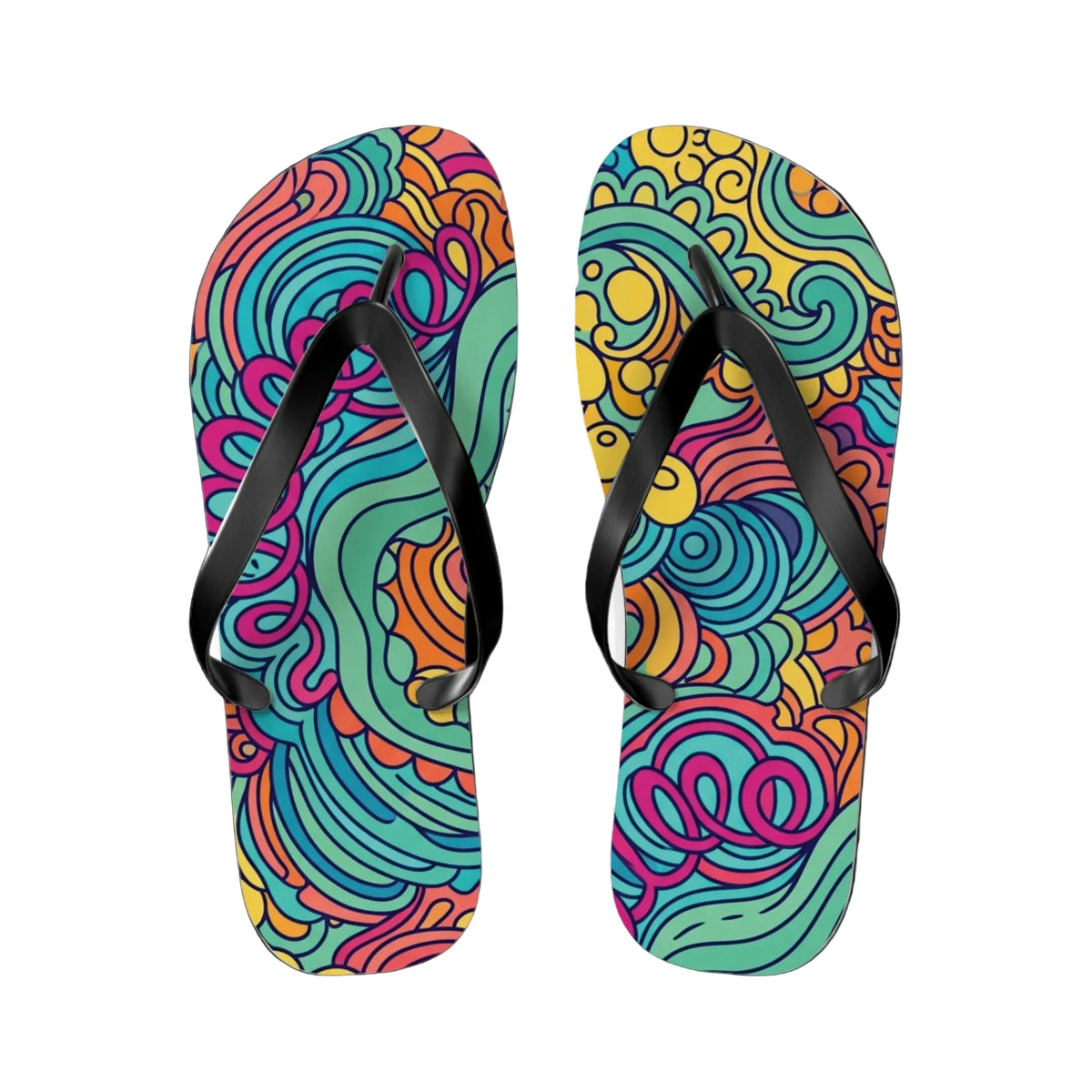 Colorful Swirl Flip Flops — Vibrant Abstract Beach Sandals