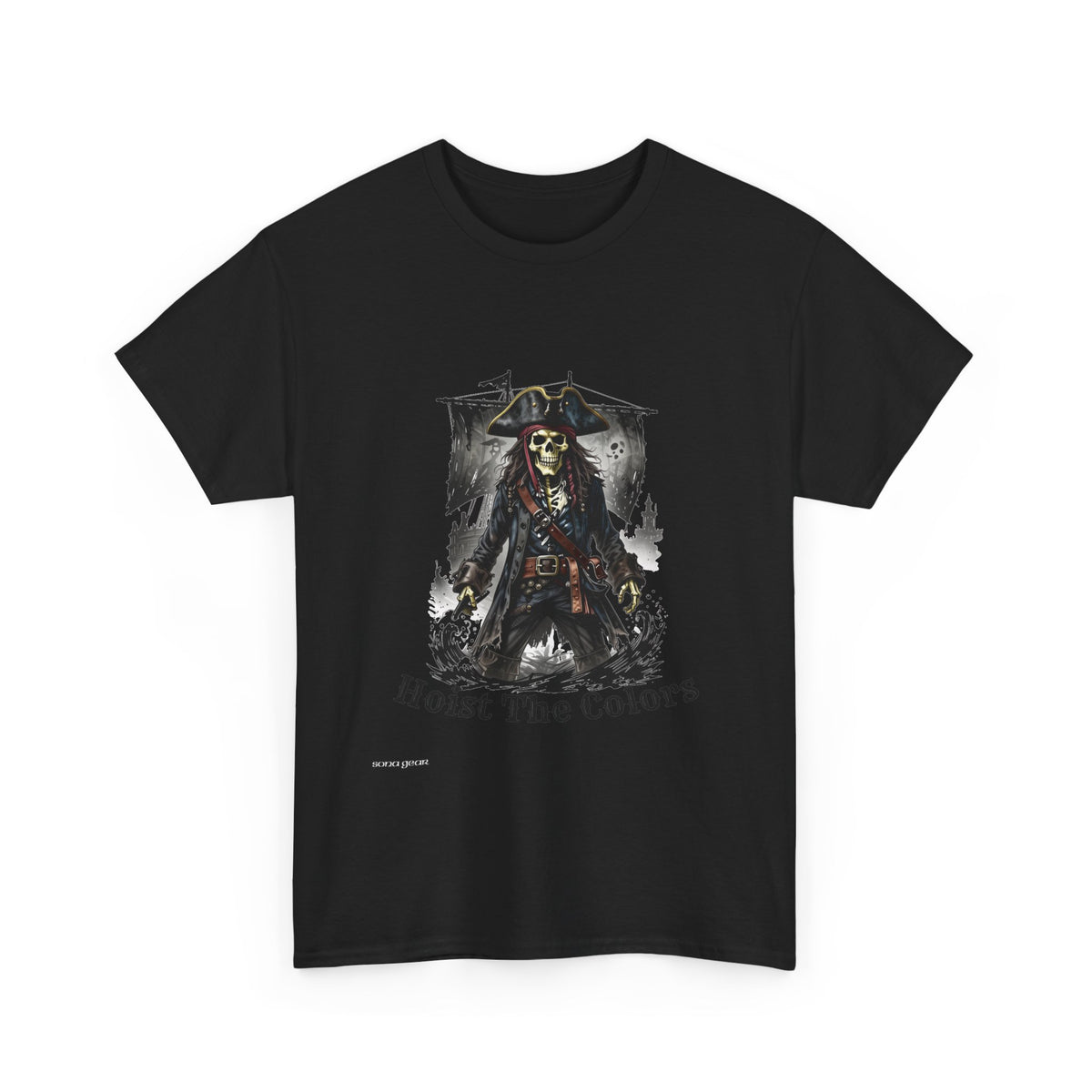Pirate Skeleton with Flag Hoist The Colors Tee | Skull Captain Shirt
