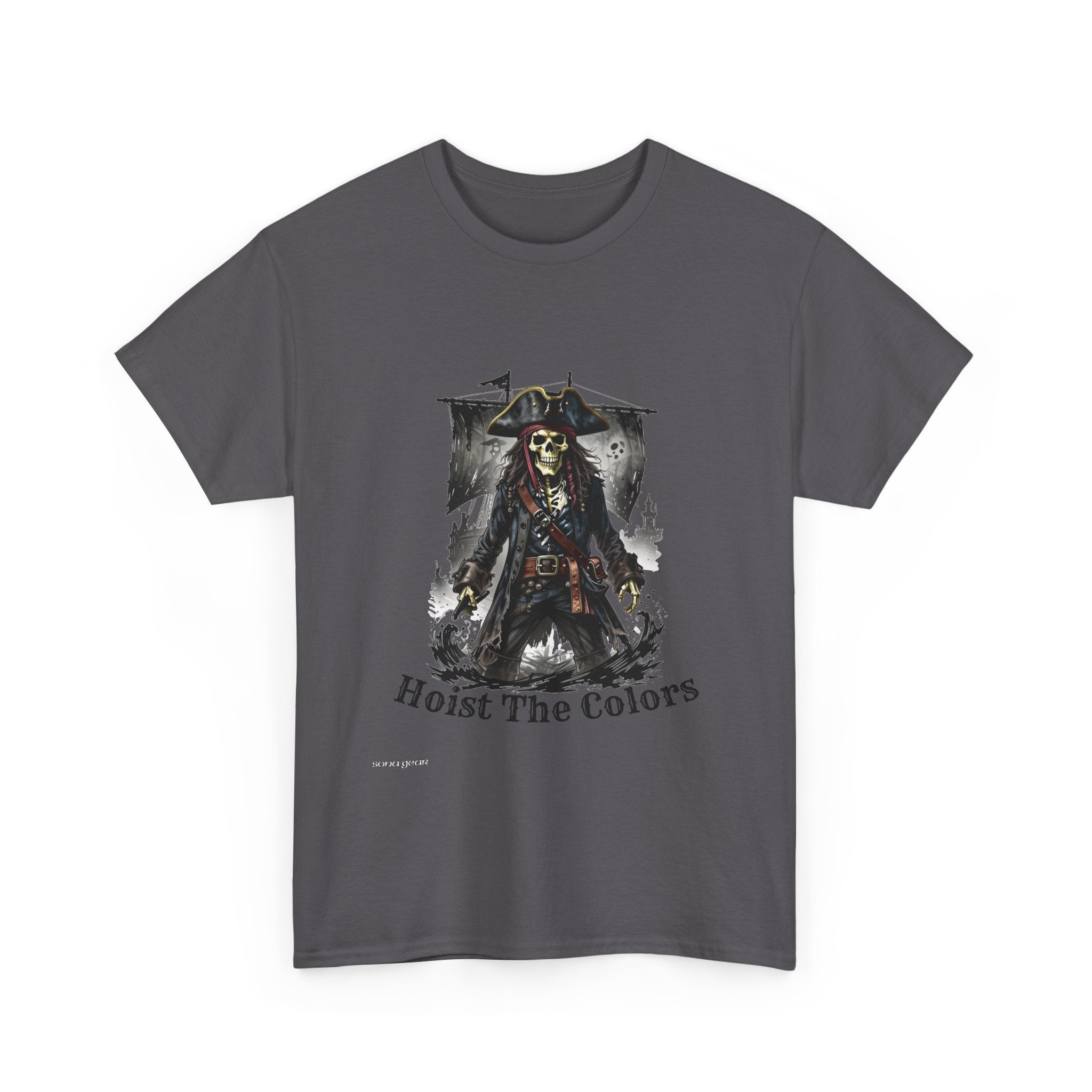 Pirate Skeleton with Flag Hoist The Colors Tee | Skull Captain Shirt