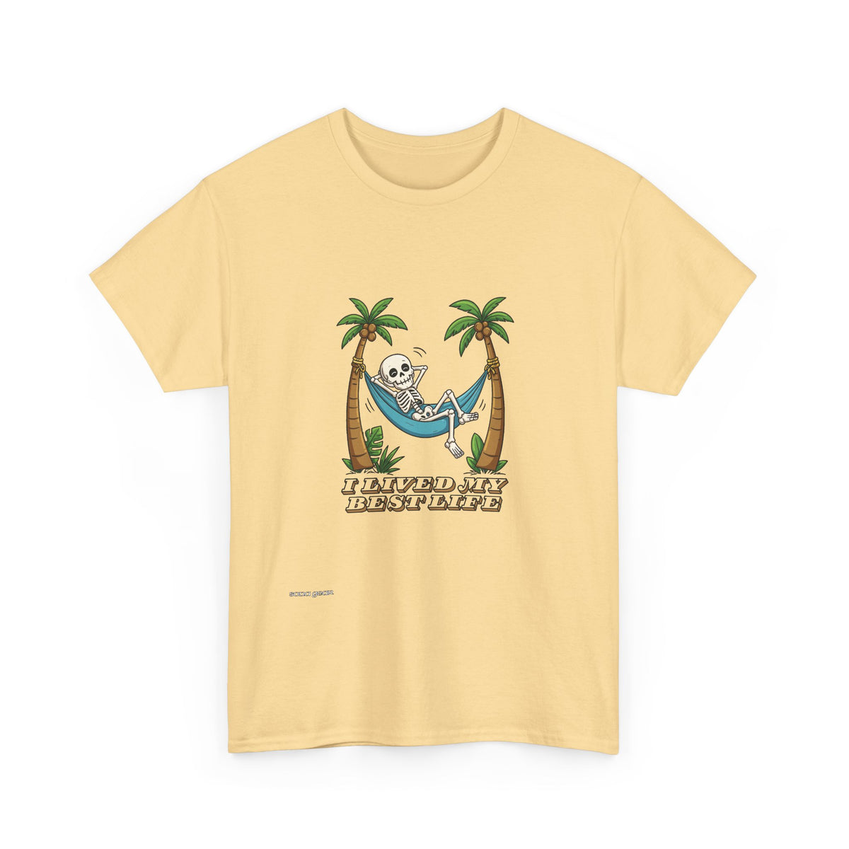 Skull Relaxing in Hammock T-Shirt — "I Served My Duty Now I Rest" Tropical Veteran Tee