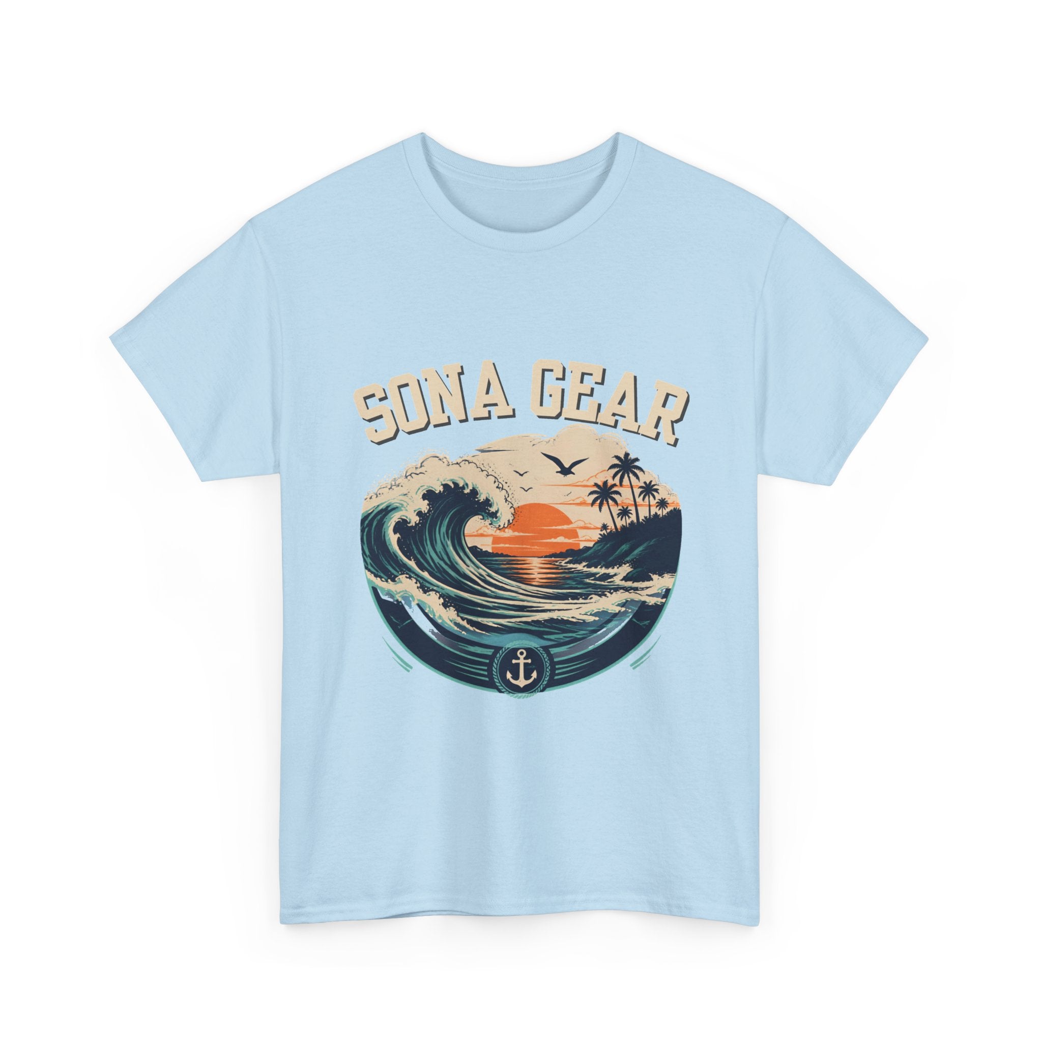 Sunset Wave Anchor graphic Tee | Sona Gear nautical surf shirt