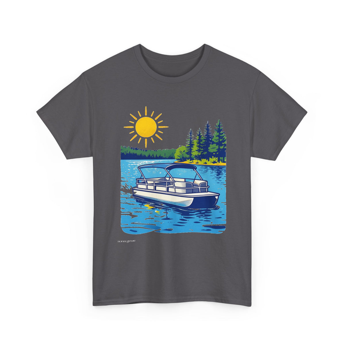 Pontoon Boat on Lake T-Shirt | Summer Lake Life, Pine Trees, Sunny Day
