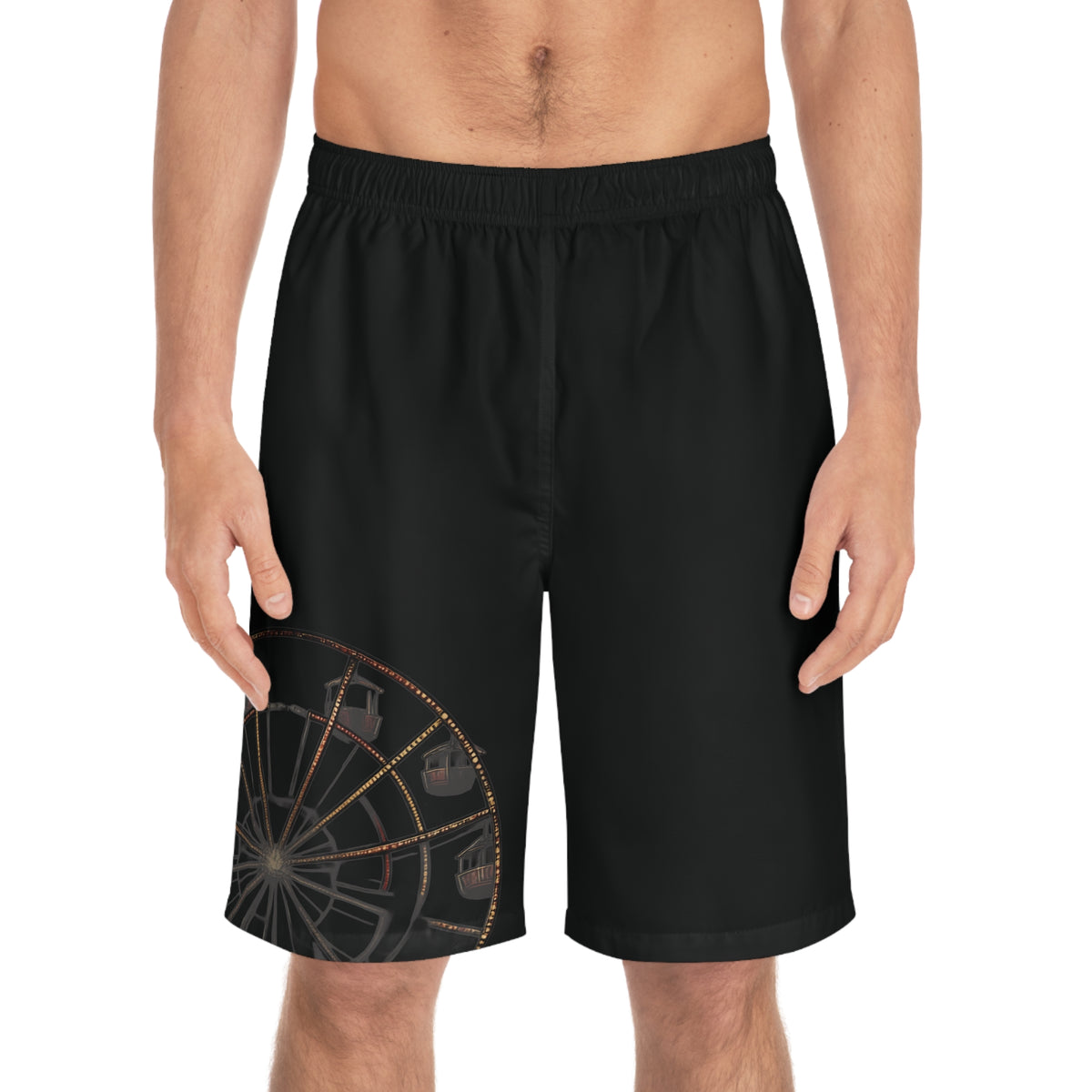 Ferris Wheel Nightboard Shorts — Men's Black Beach Swim Trunks