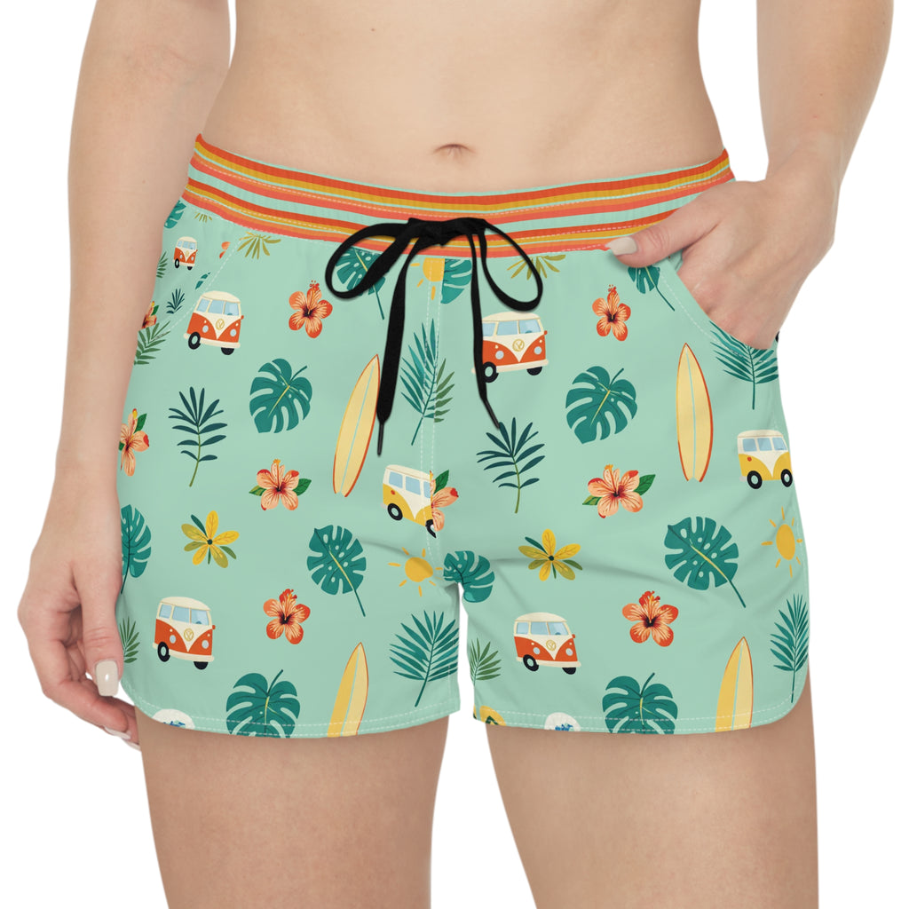 Women's Surf Van Beach Shorts — Tropical Hibiscus AOP
