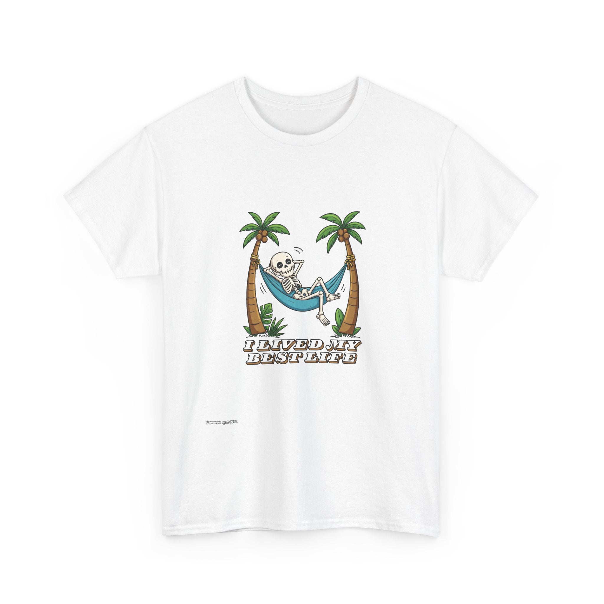 Skull Relaxing in Hammock T-Shirt — "I Served My Duty Now I Rest" Tropical Veteran Tee