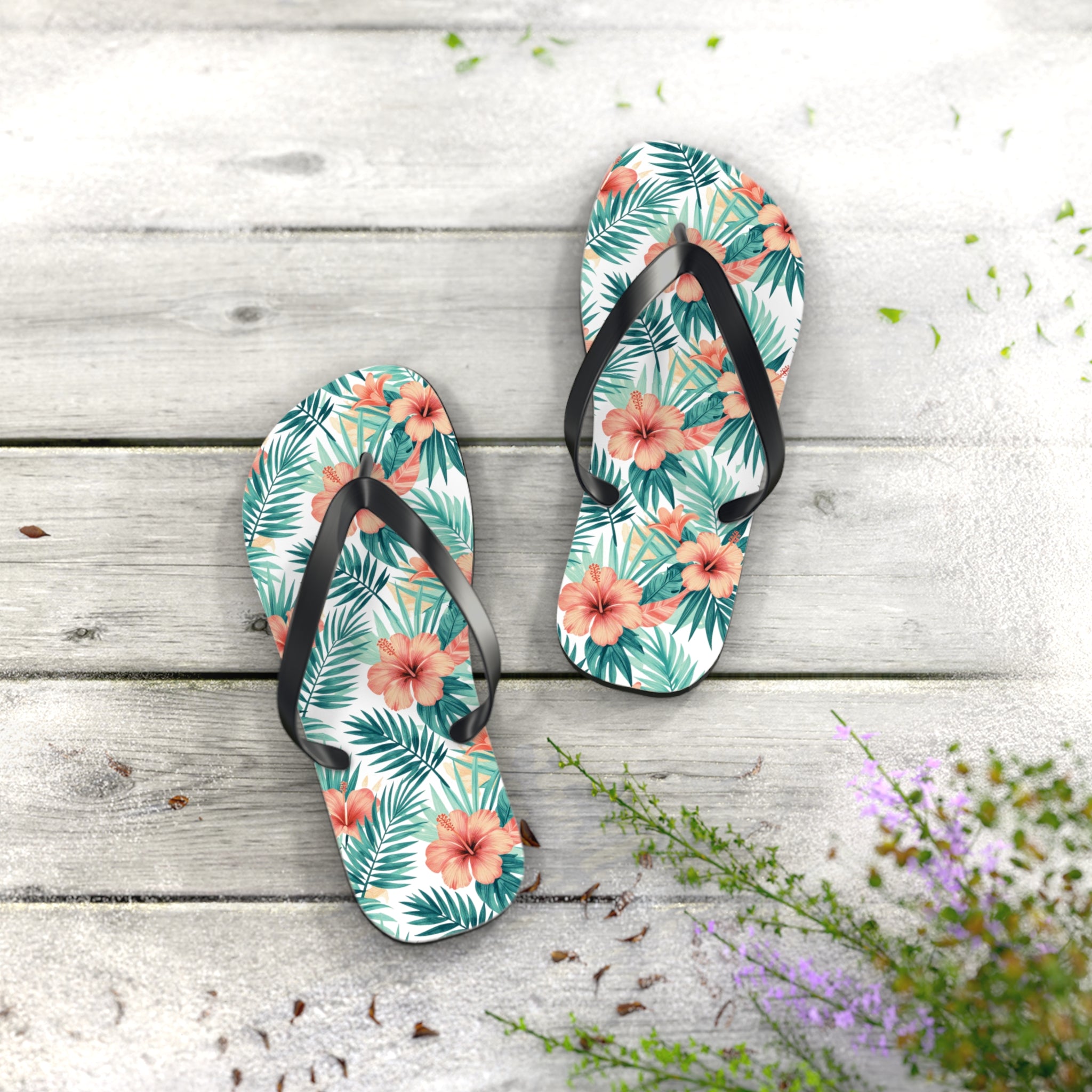 Tropical Hibiscus Flip Flops — Floral Palm Beach Sandals