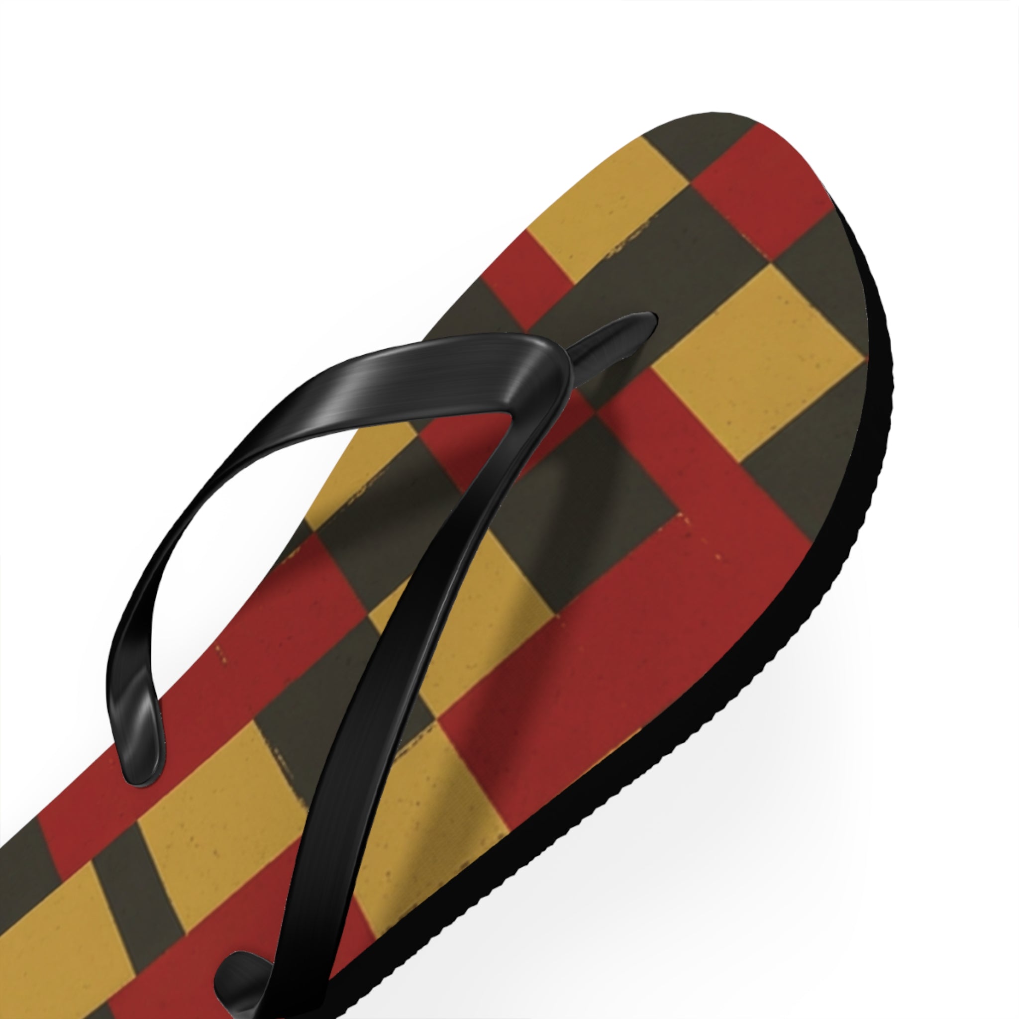 Checkerboard Flip Flops – Retro Red, Mustard & Olive Summer Sandals