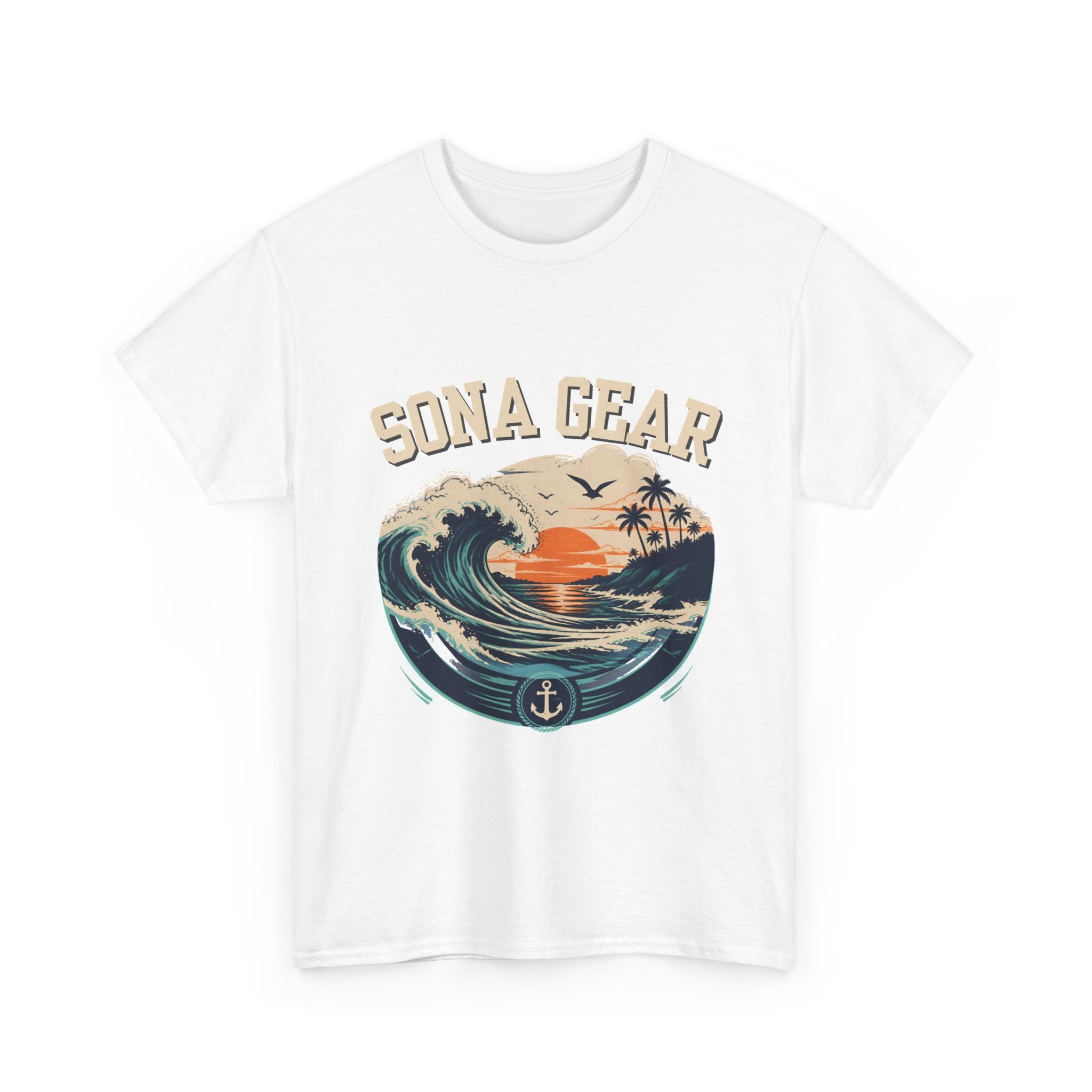 Sunset Wave Anchor graphic Tee | Sona Gear nautical surf shirt