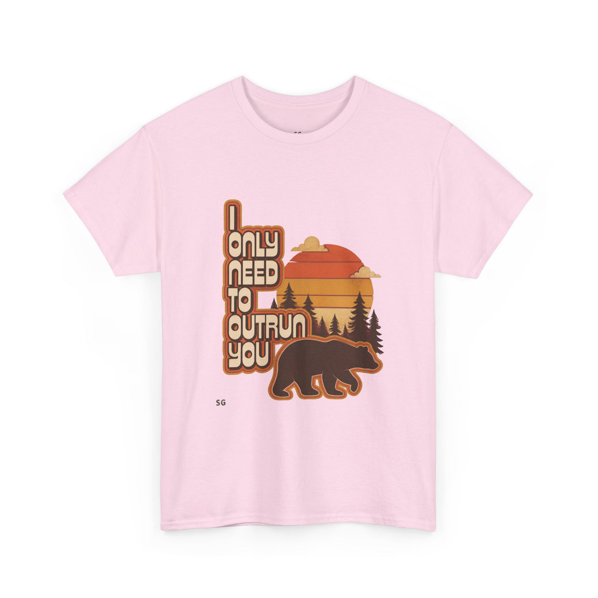 Bear Sunset Tee — "I Only Need to Outrun You" Retro Nature T-Shirt