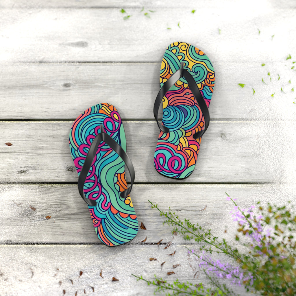 Colorful Swirl Flip Flops — Vibrant Abstract Beach Sandals