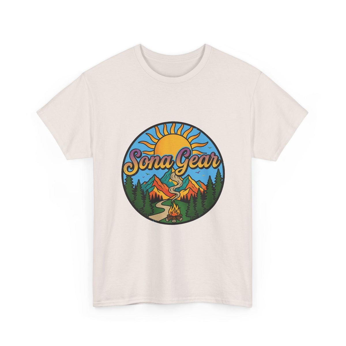 Sona Gear Mountain Campfire Logo Tee | Outdoor Adventure Graphic Shirt