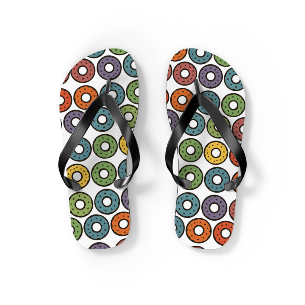 Donut Pattern Flip Flops — Colorful Retro Pool & Beach Sandals