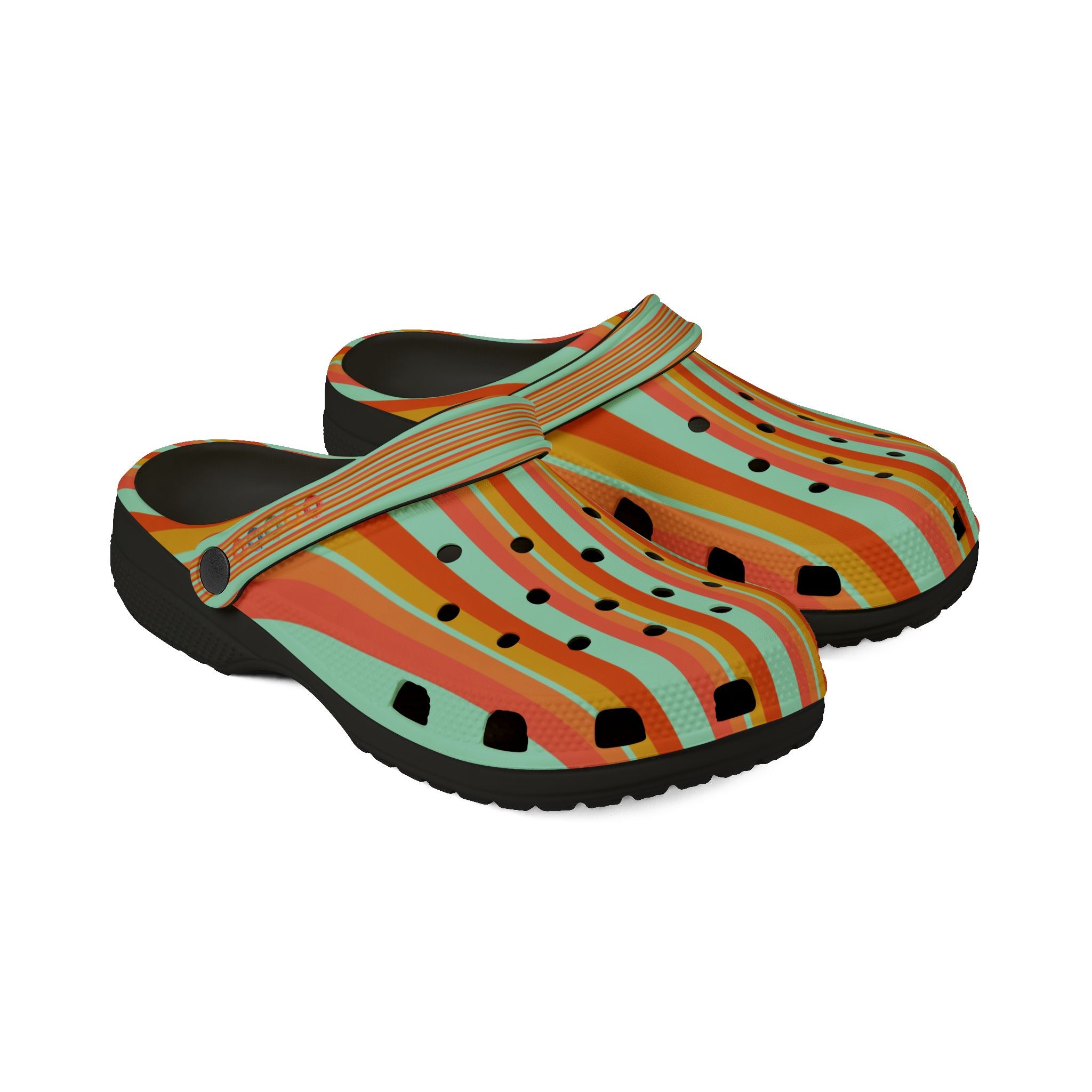 Striped Summer Clogs — Colorful Orange & Mint EVA Foam Shoes