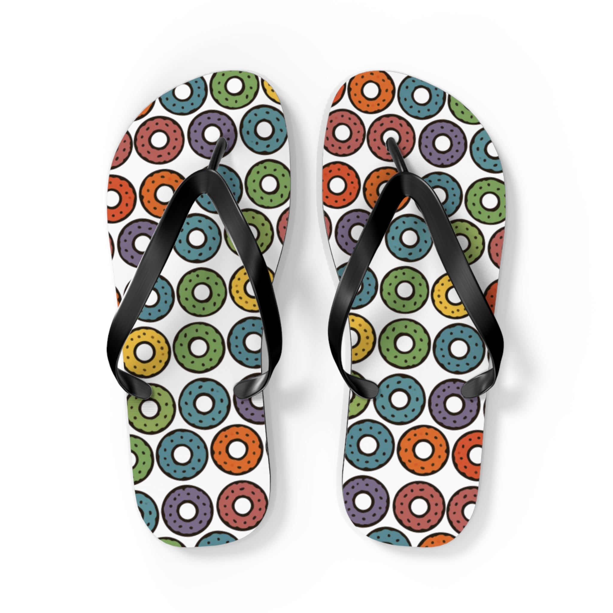 Donut Pattern Flip Flops — Colorful Retro Pool & Beach Sandals