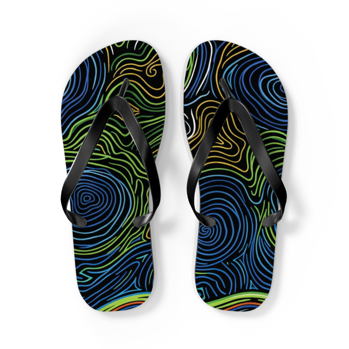 Psychedelic Swirl Flip Flops — Tropical Abstract Beach Sandals