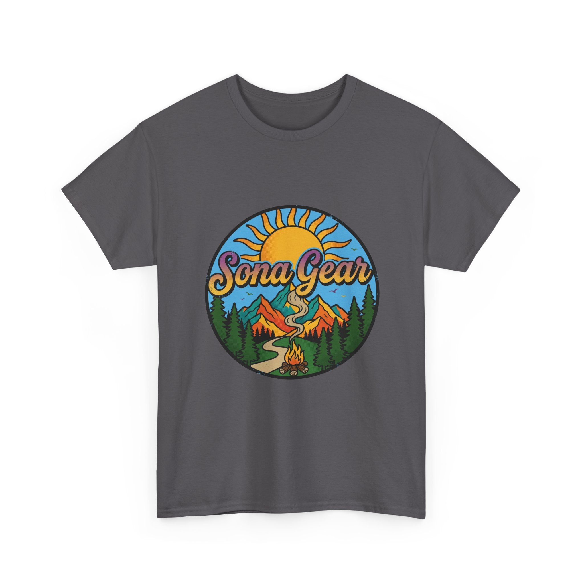 Sona Gear Mountain Campfire Logo Tee | Outdoor Adventure Graphic Shirt