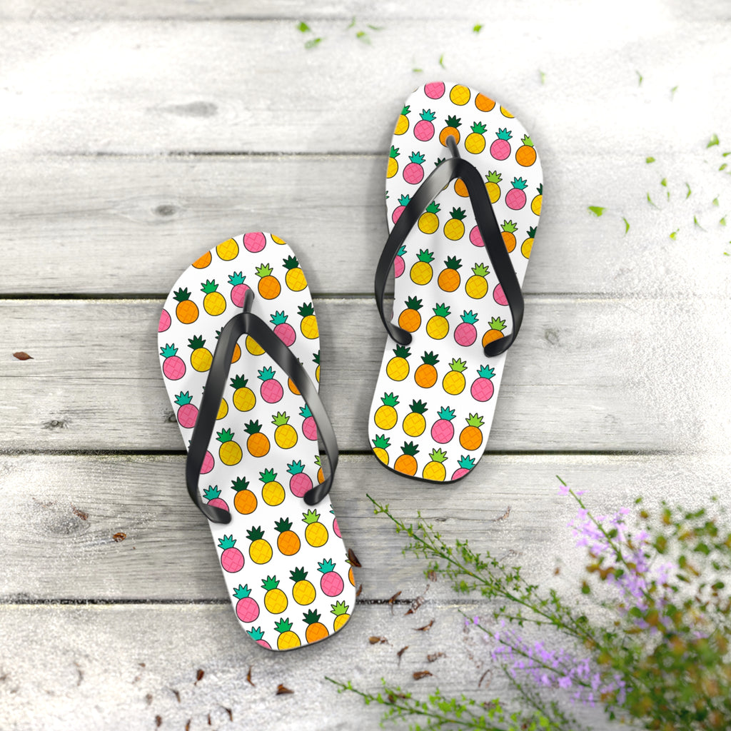 Pineapple Pattern Flip Flops — Colorful Tropical Beach Sandals