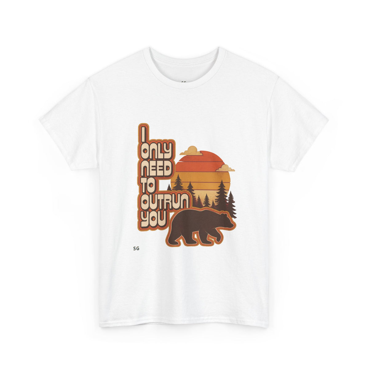 Bear Sunset Tee — "I Only Need to Outrun You" Retro Nature T-Shirt