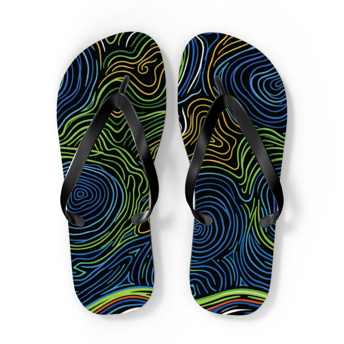Psychedelic Swirl Flip Flops — Tropical Abstract Beach Sandals