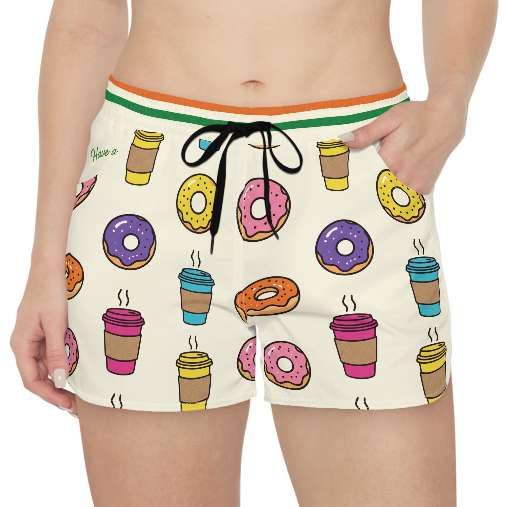 Donut & Coffee Print Women's Casual Shorts — Cute Breakfast Lounge Shorts