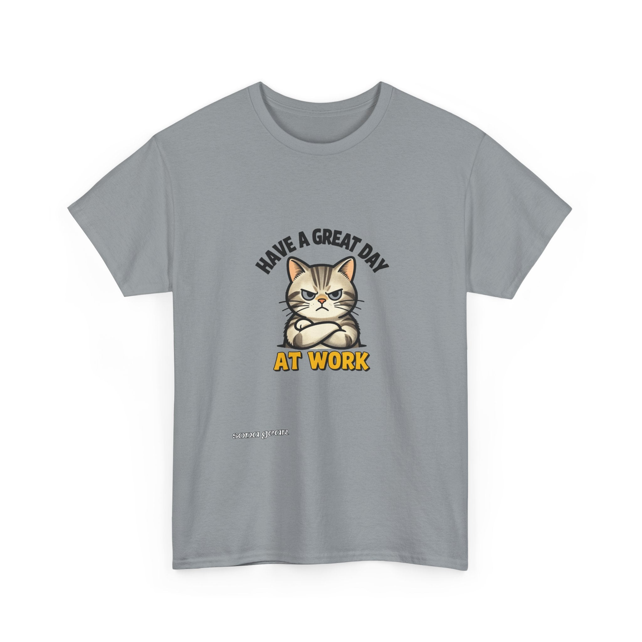 Grumpy Cat Illustration Have a Great Day at Work T-Shirt | Cute Work Cat Tee