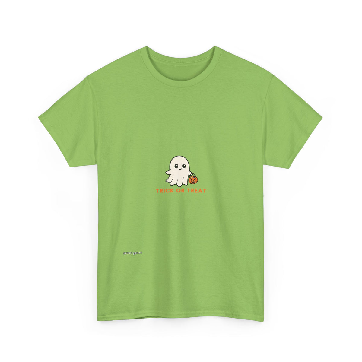 Ghost Trick-or-Treat T-Shirt — Cute Halloween Tee with Pumpkin Candy Bag