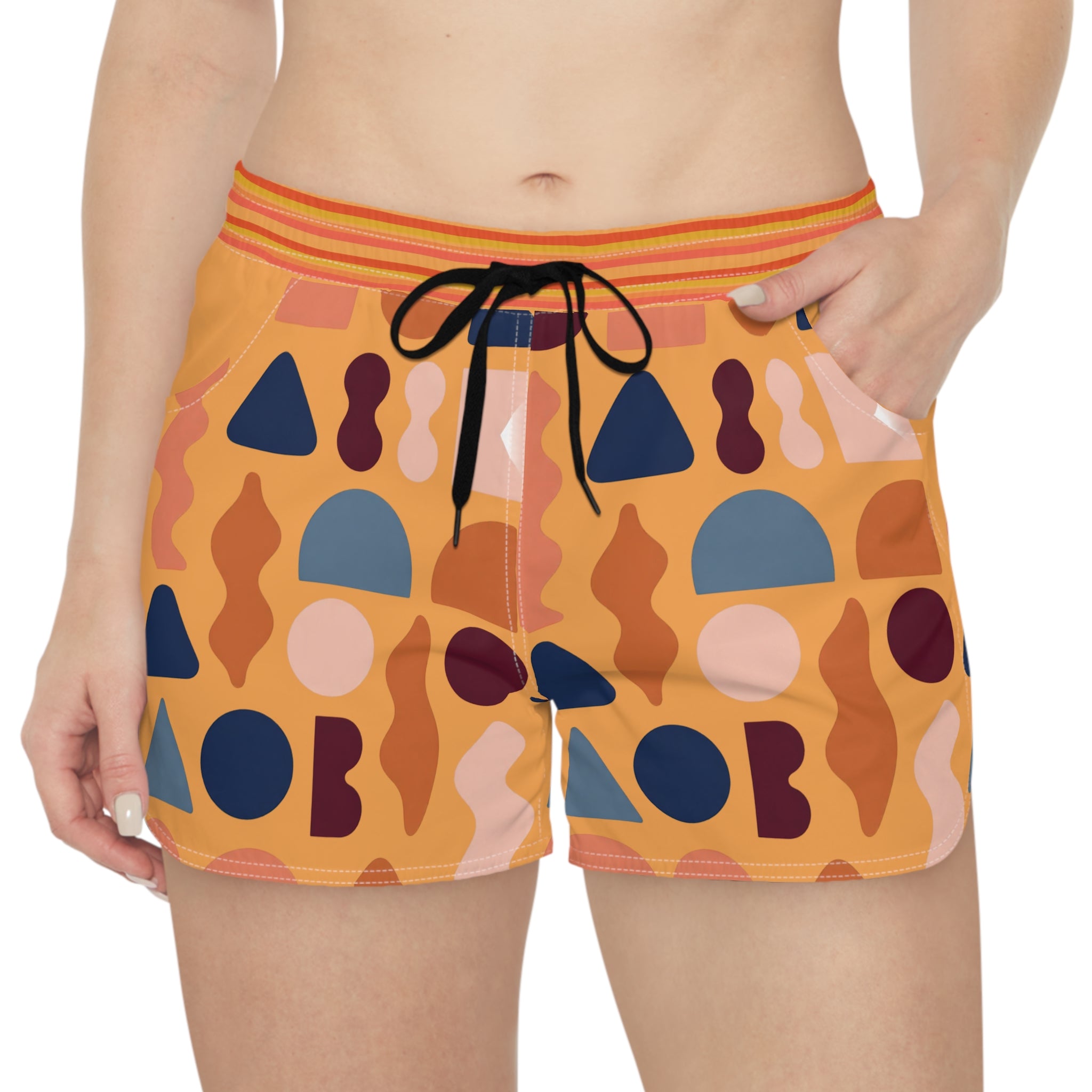 Abstract Shapes Women's Casual Shorts — Retro Geometric Print Summer Lounge Shorts