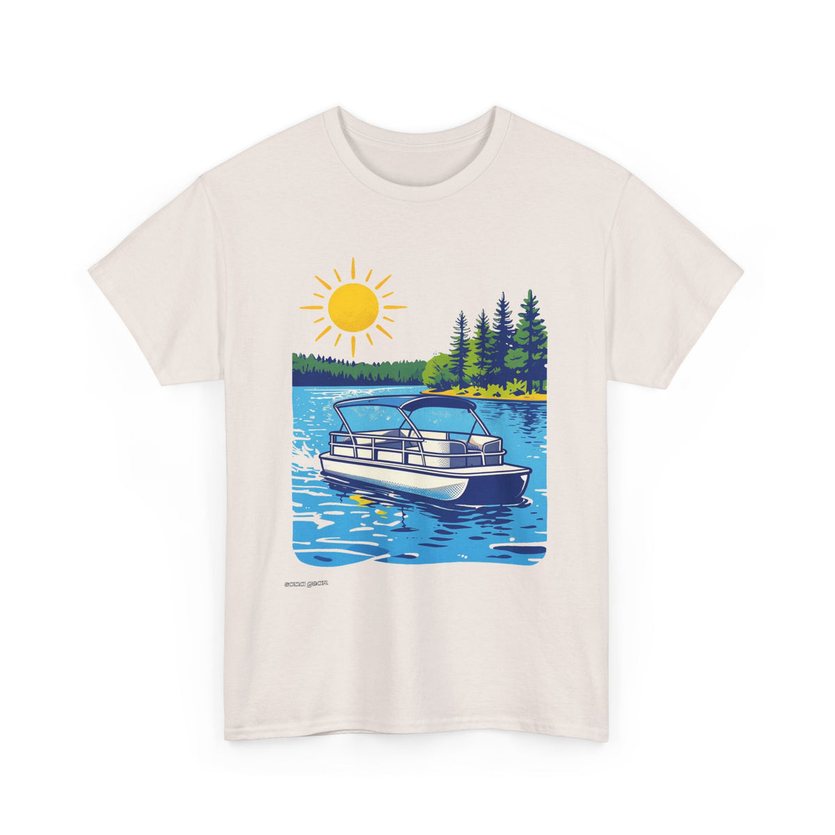 Pontoon Boat on Lake T-Shirt | Summer Lake Life, Pine Trees, Sunny Day