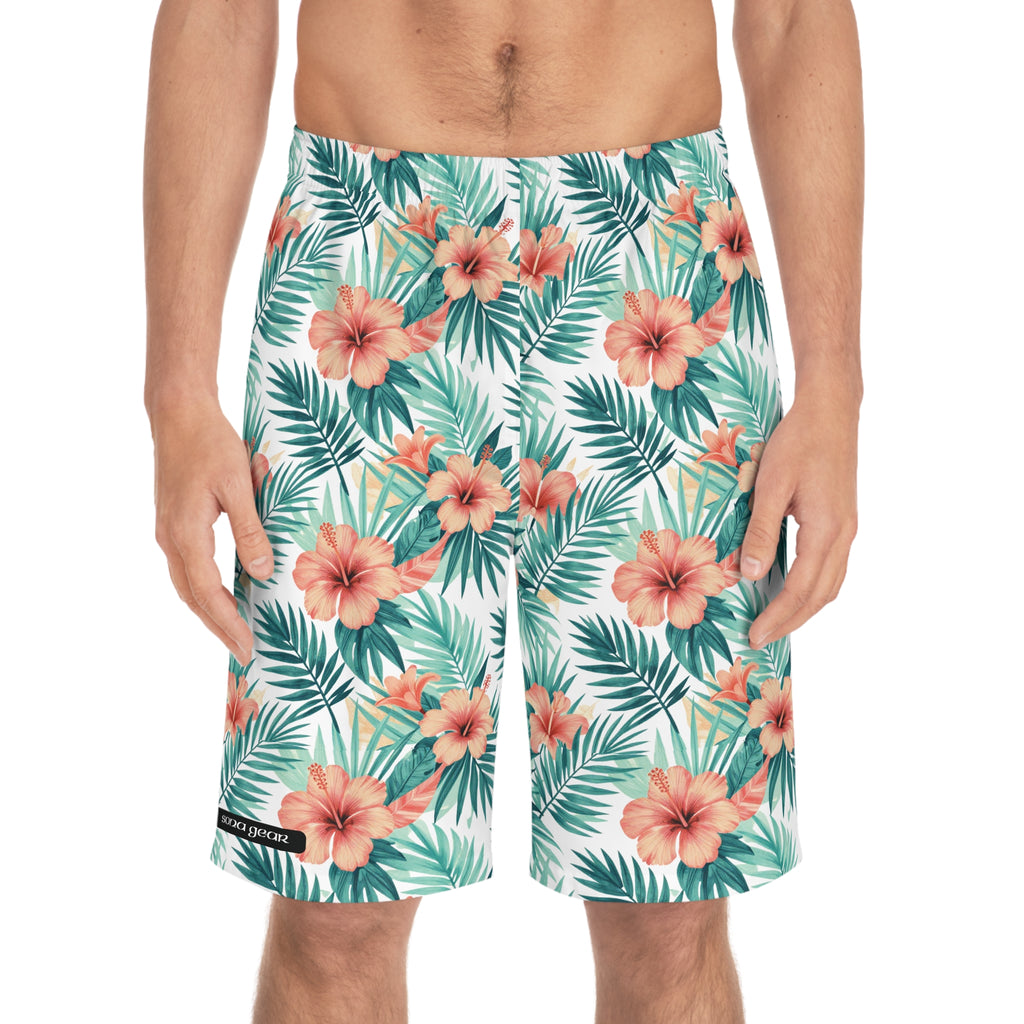 Tropical Hibiscus Board Shorts — Men's Floral Swim Trunks