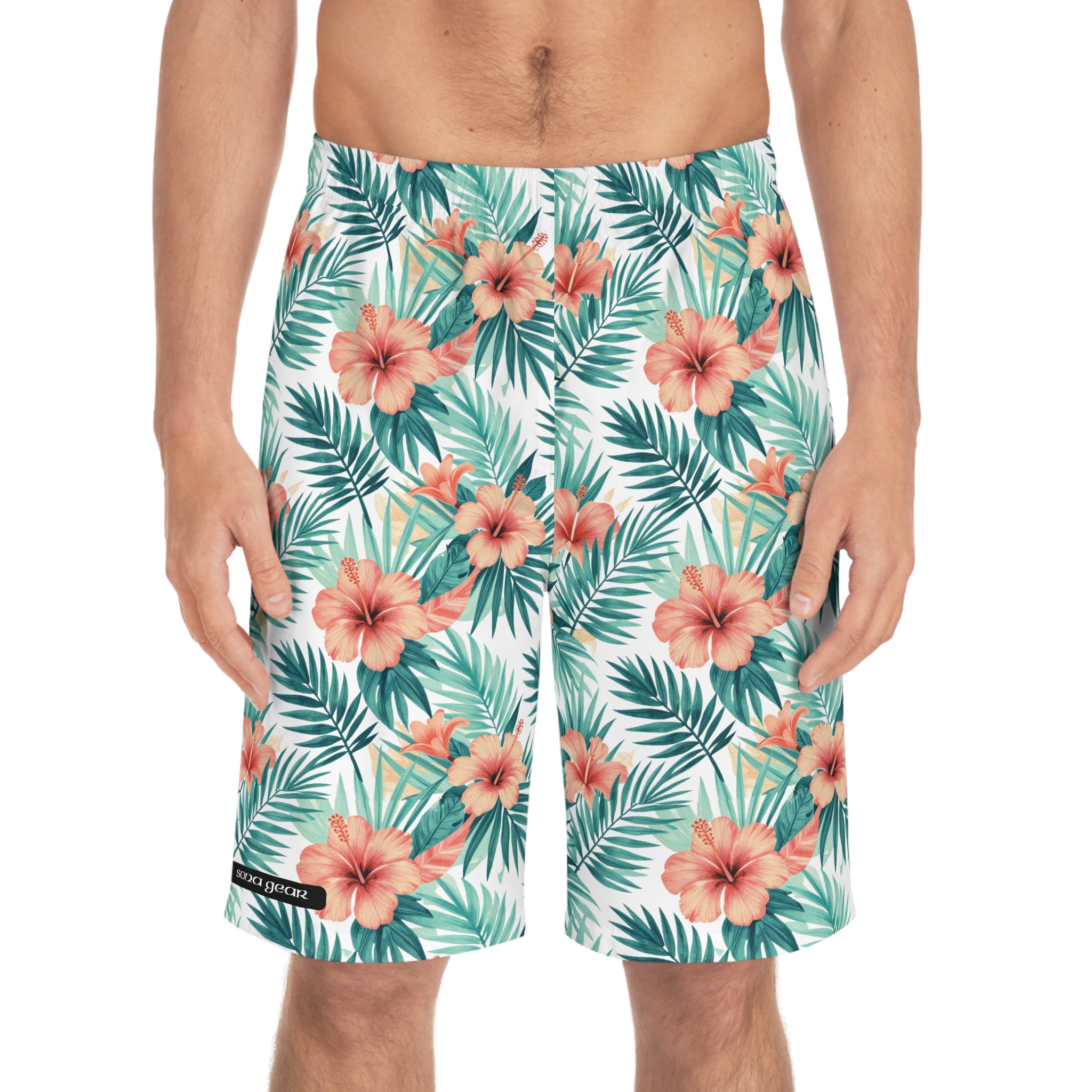 Tropical Hibiscus Board Shorts — Men's Floral Swim Trunks