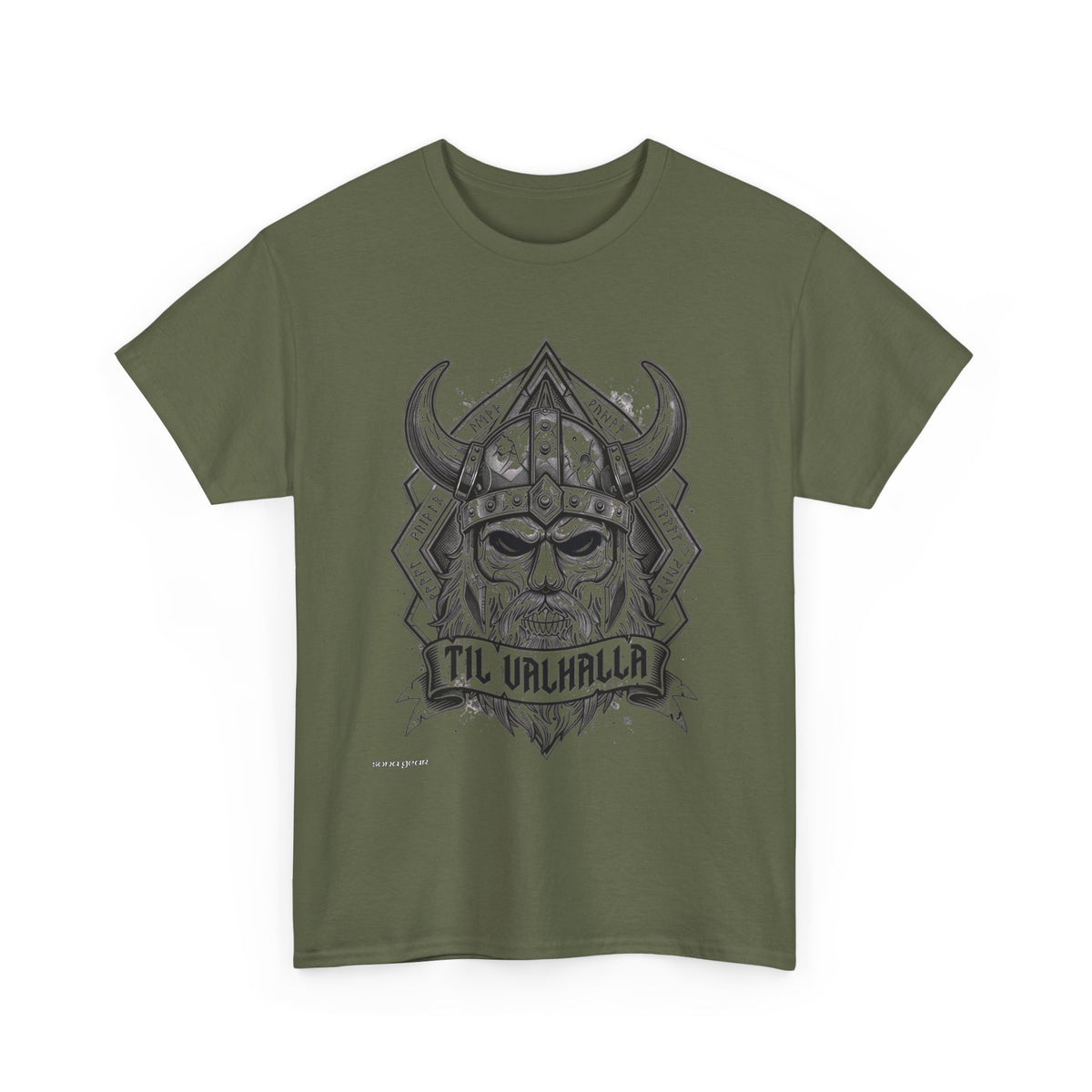 Viking Skull Helmet 'Til Valhalla T-Shirt | Norse Warrior Tee