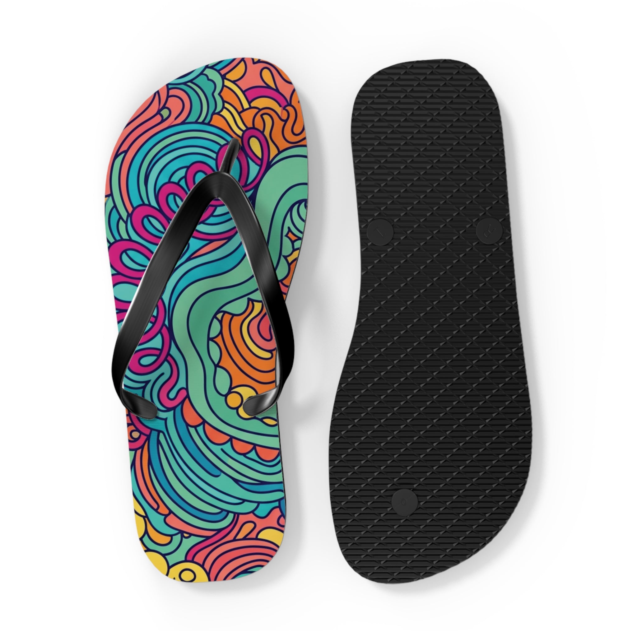 Colorful Swirl Flip Flops — Vibrant Abstract Beach Sandals