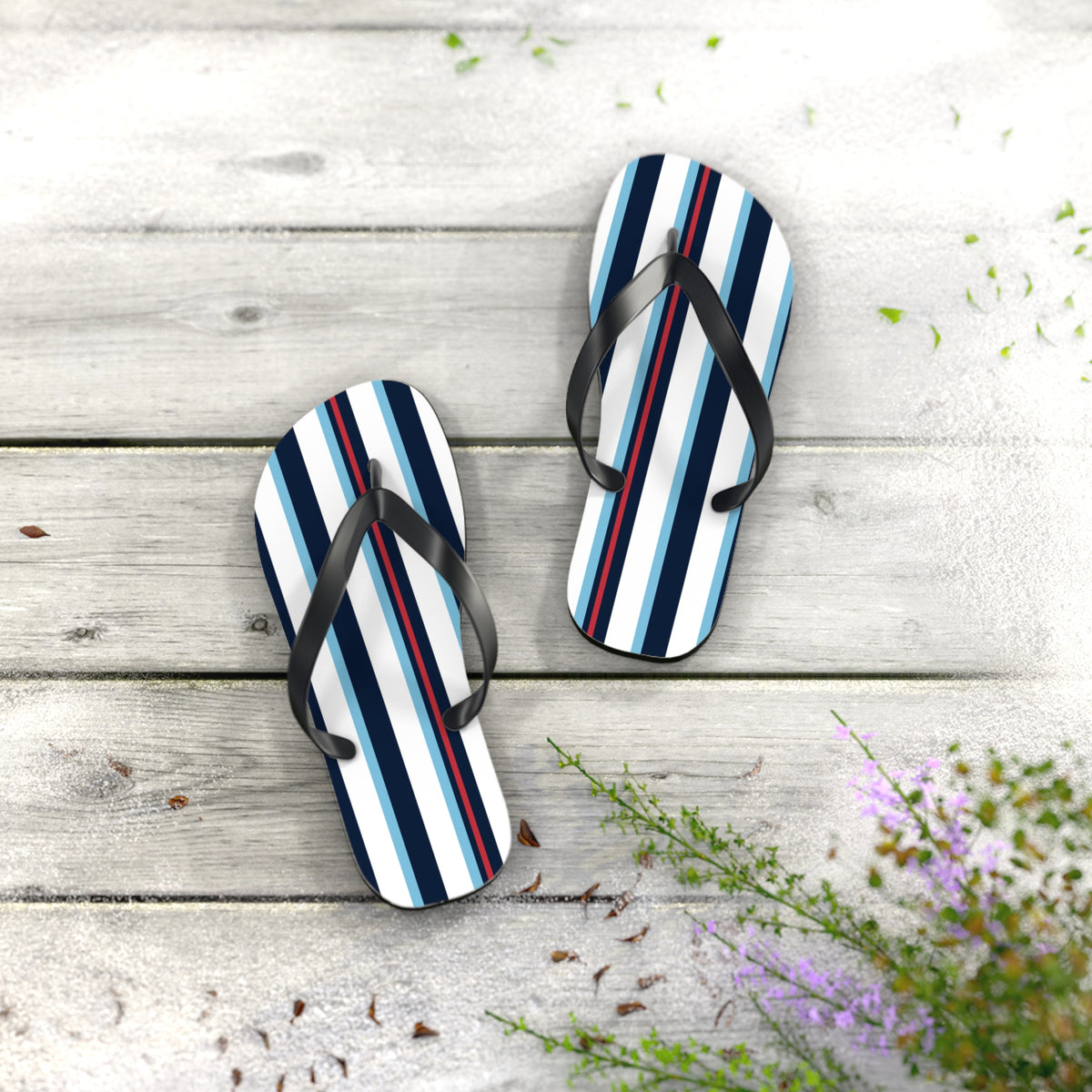 Navy & Red Striped Flip Flops – Beach Sandals with Classic Nautical Stripes