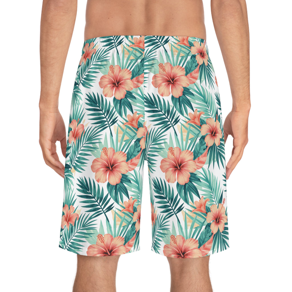 Tropical Hibiscus Board Shorts — Men's Floral Swim Trunks