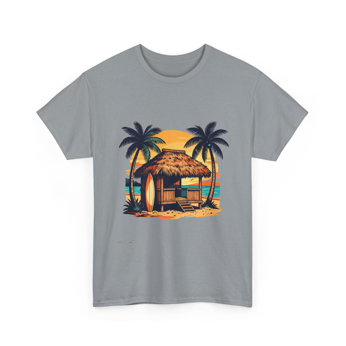 Tropical Beach Hut Tee | Surfboard Palm Trees Sunset