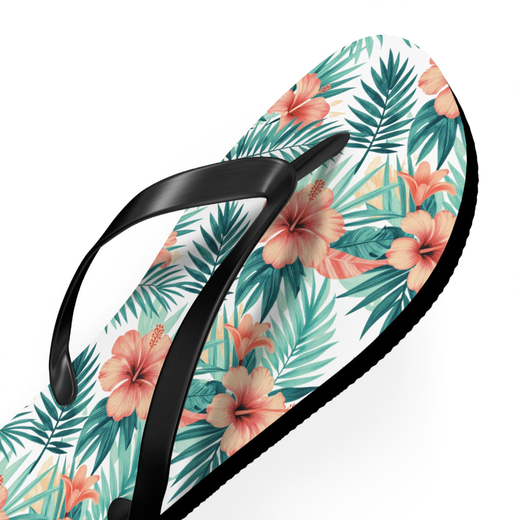 Tropical Hibiscus Flip Flops — Floral Palm Beach Sandals