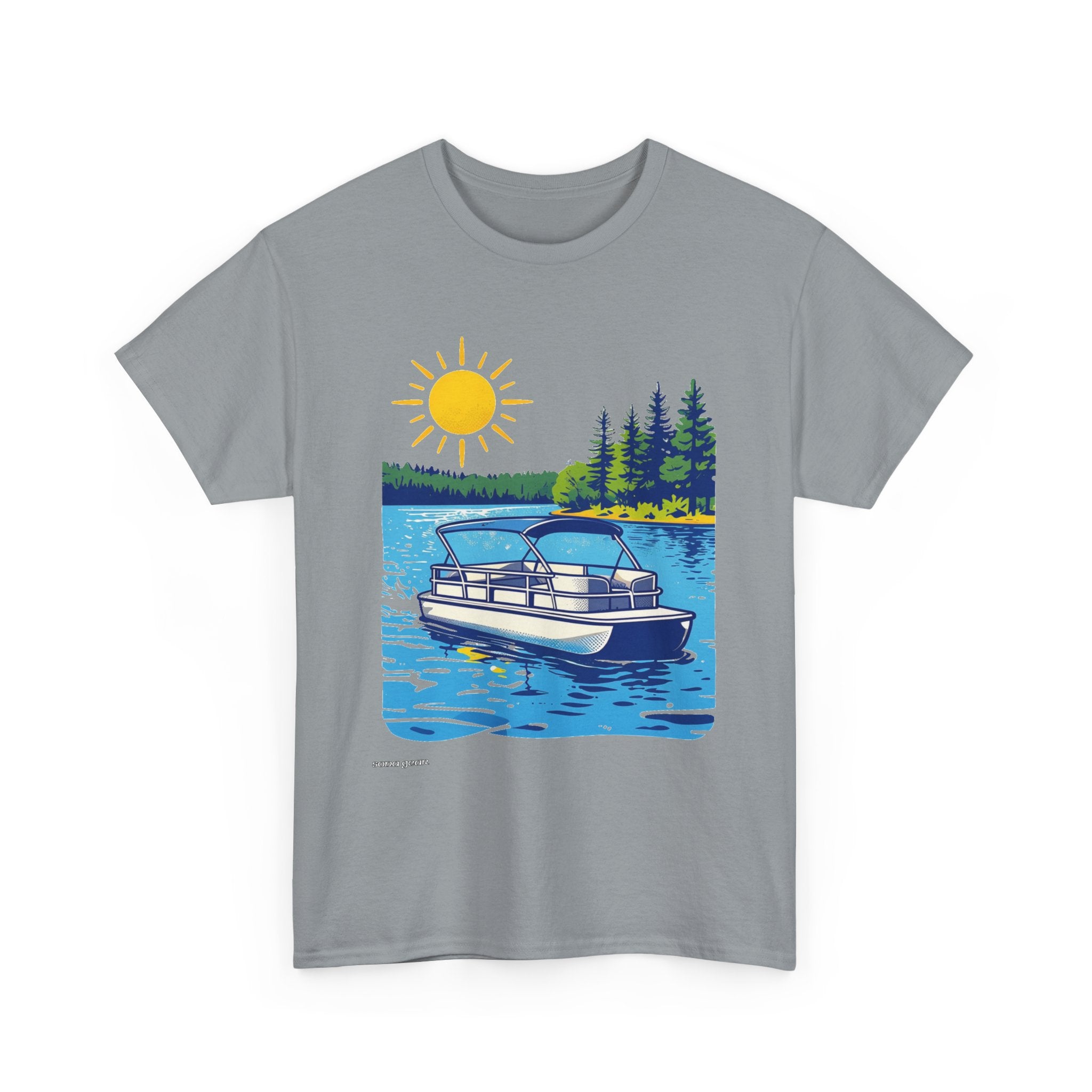 Pontoon Boat on Lake T-Shirt | Summer Lake Life, Pine Trees, Sunny Day