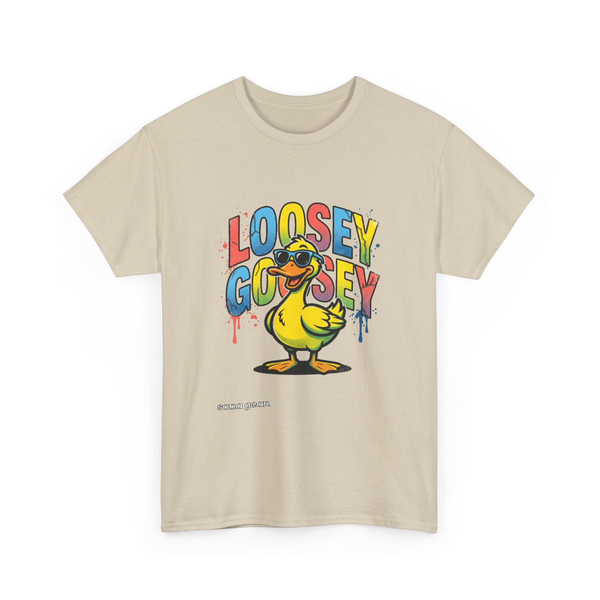 Loosey Goosey Duck T-Shirt | Cartoon Duck Graphic Tee, Colorful Drip Text