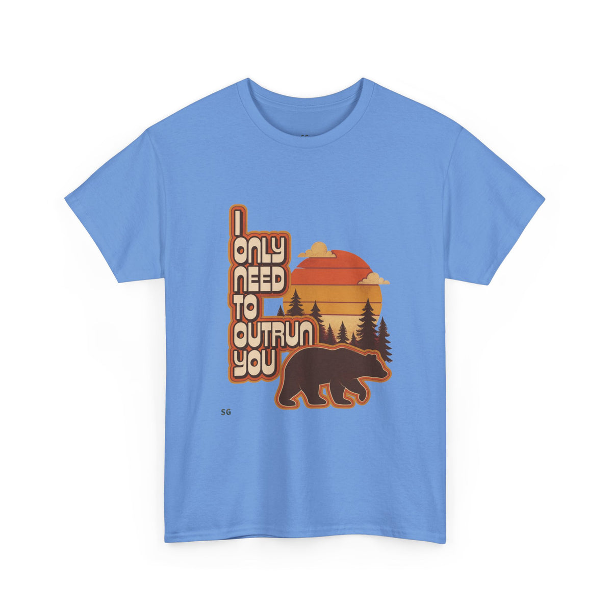 Bear Sunset Tee — "I Only Need to Outrun You" Retro Nature T-Shirt