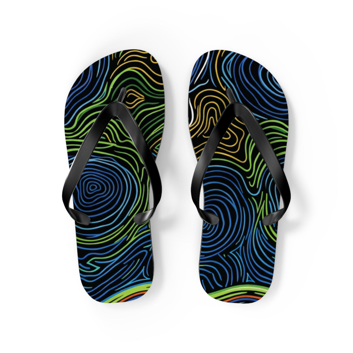 Psychedelic Swirl Flip Flops — Tropical Abstract Beach Sandals