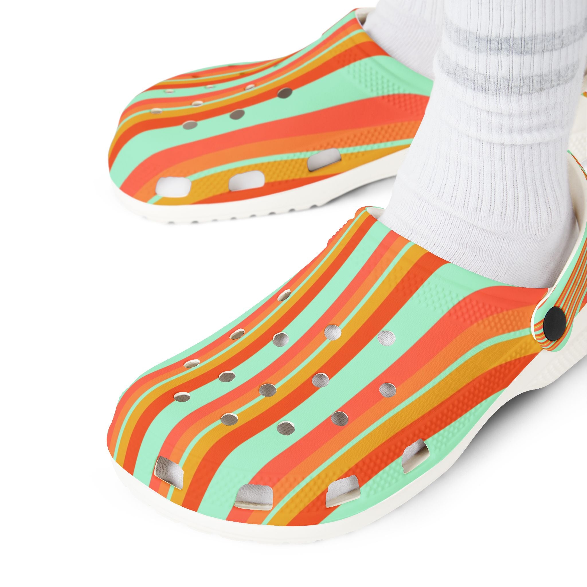 Striped Summer Clogs — Colorful Orange & Mint EVA Foam Shoes