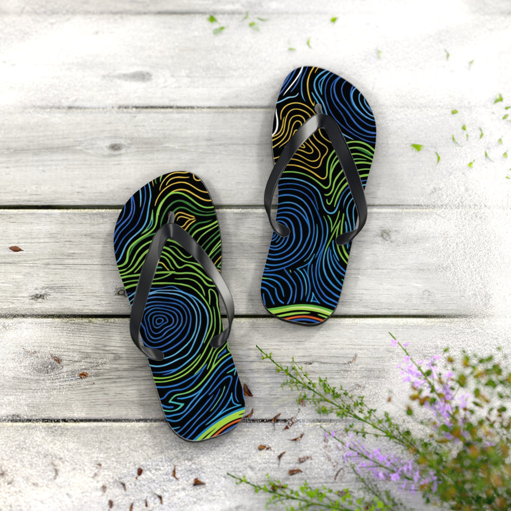 Psychedelic Swirl Flip Flops — Tropical Abstract Beach Sandals