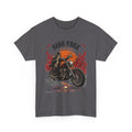 Ride Free Motorcycle Tee | Biker Skeleton Rider, Flames, Retro Sunset