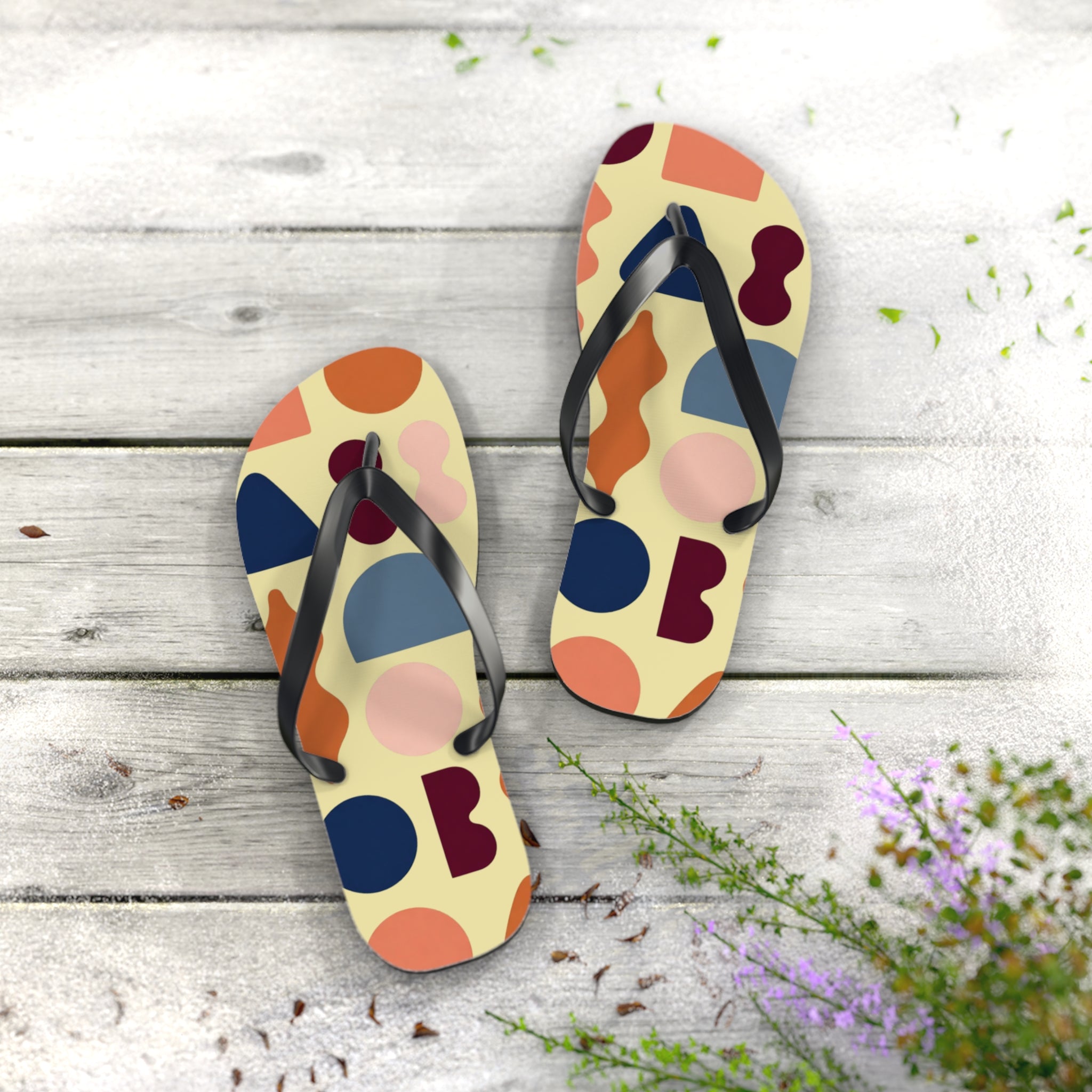 Abstract Colorblock Flip Flops – Retro Geometric Summer Sandals