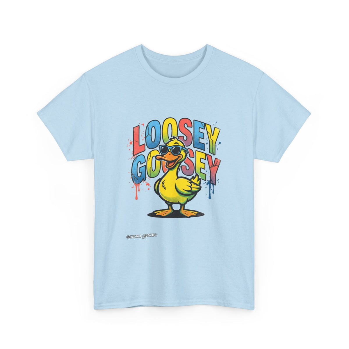 Loosey Goosey Duck T-Shirt | Cartoon Duck Graphic Tee, Colorful Drip Text