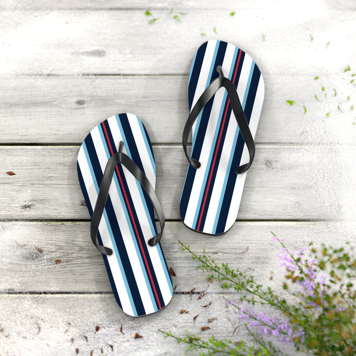 Navy & Red Striped Flip Flops – Beach Sandals with Classic Nautical Stripes
