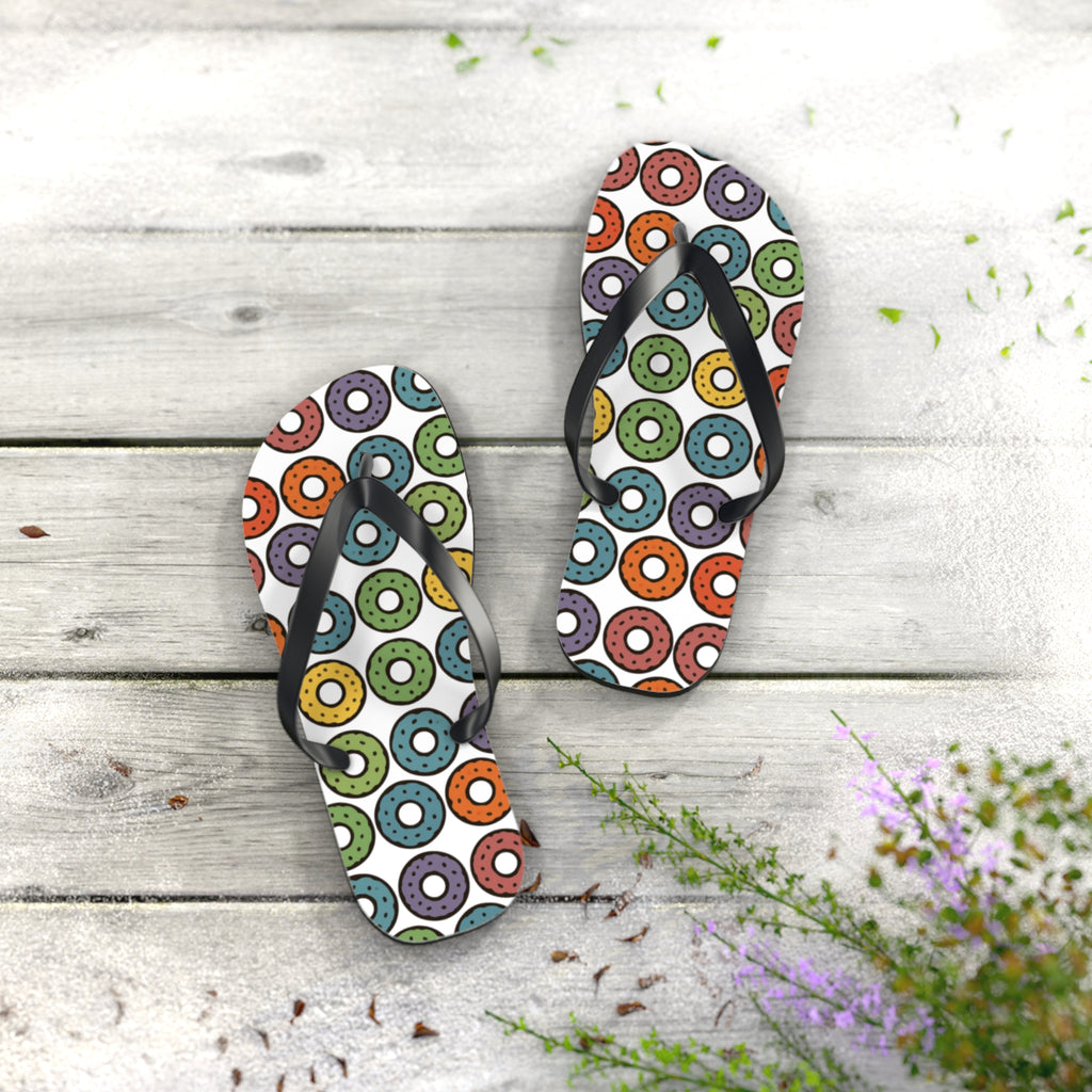 Donut Pattern Flip Flops — Colorful Retro Pool & Beach Sandals
