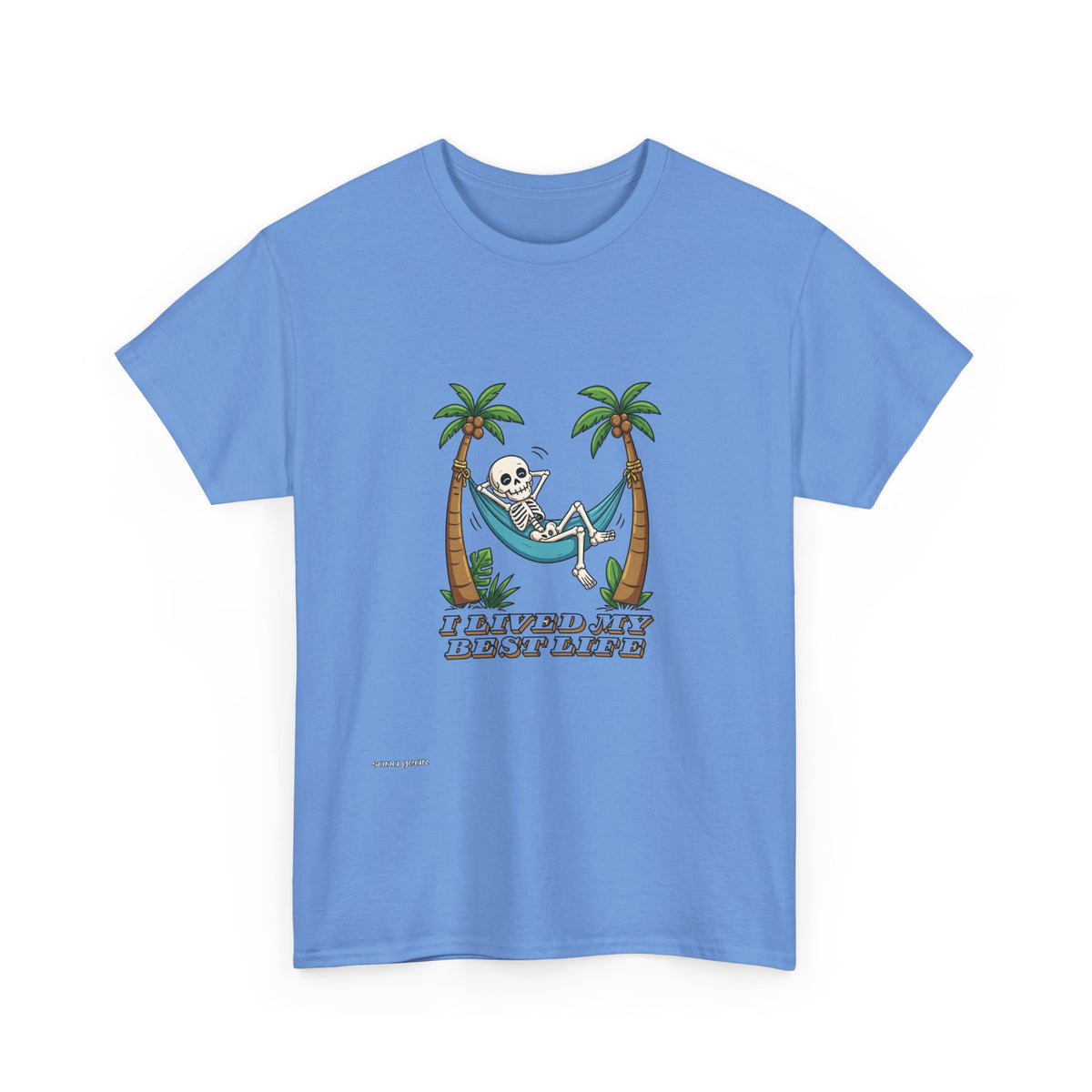 Skull Relaxing in Hammock T-Shirt — "I Served My Duty Now I Rest" Tropical Veteran Tee