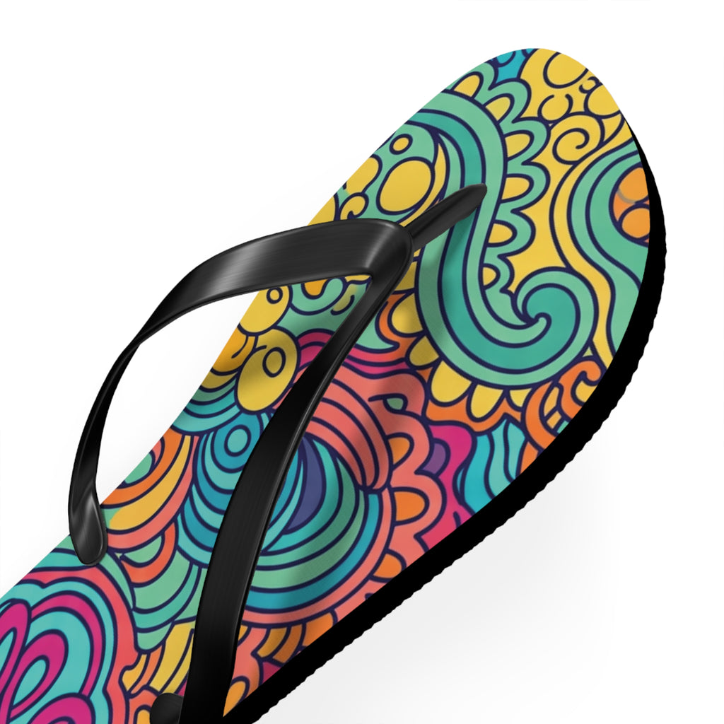 Colorful Swirl Flip Flops — Vibrant Abstract Beach Sandals