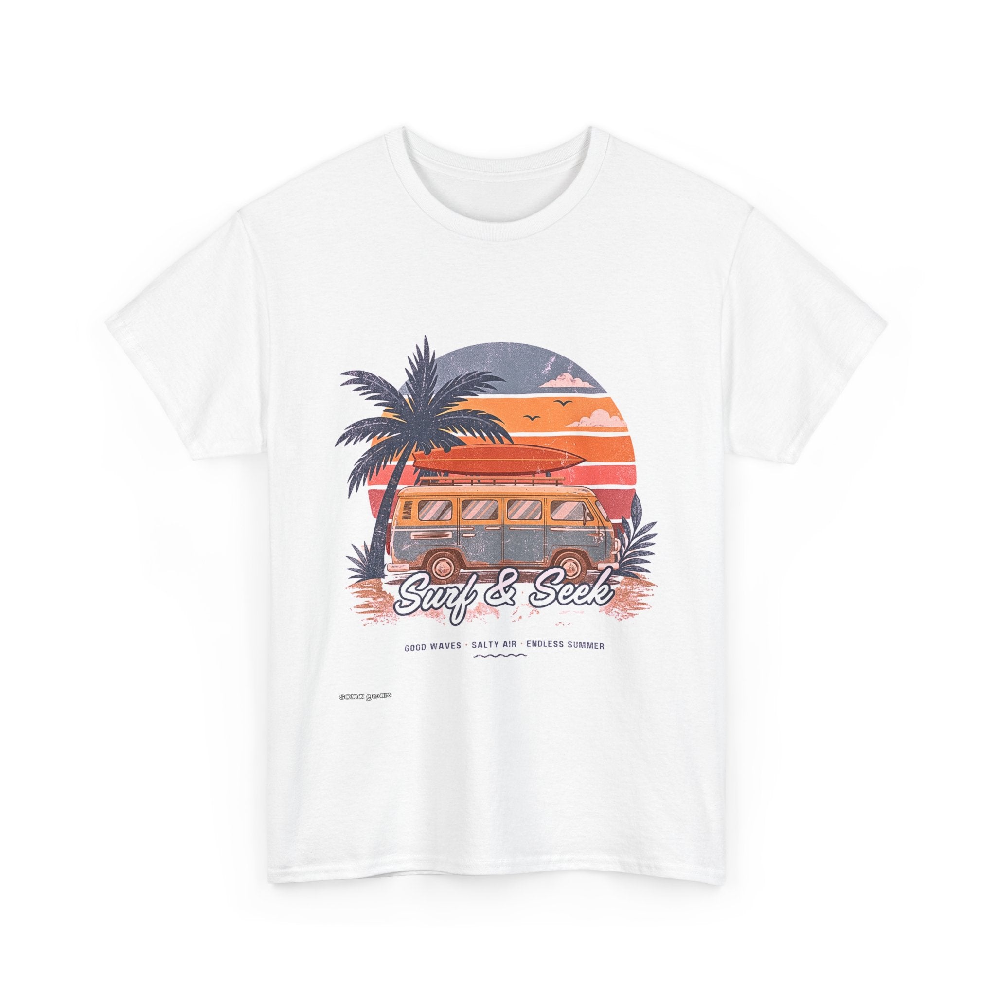 Surf & Seek Vintage Van T-Shirt — Retro Beach Sunset Tee